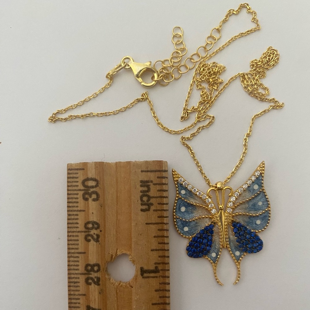 ๐ฆ925 silver butterfly necklace sapphire cz stone handmade 18k yellow gold plated - Picture 2 of 5